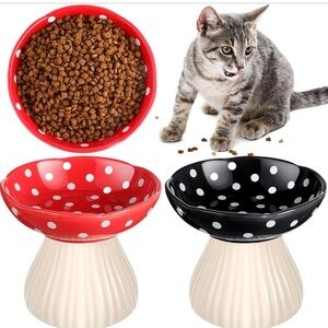 Mushroom Raised Elevated Cat or Dog Bowls Set of 2 - Red and Black